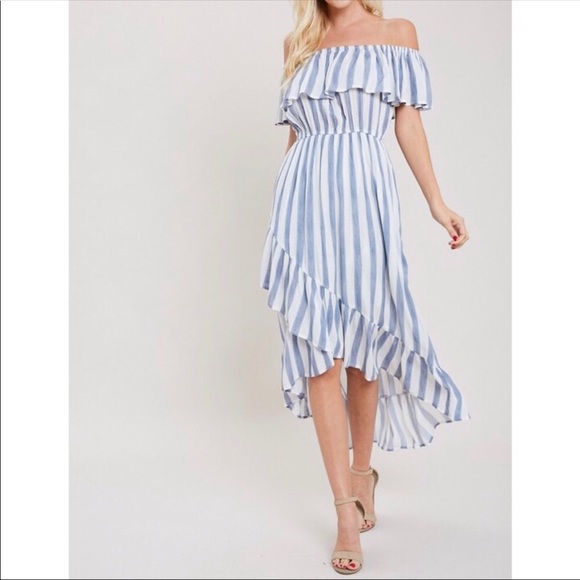 🆕 FERNWEH BOHEME STRIPE RUFFLE HIGH LOW DRESS - Picture 4 of 4